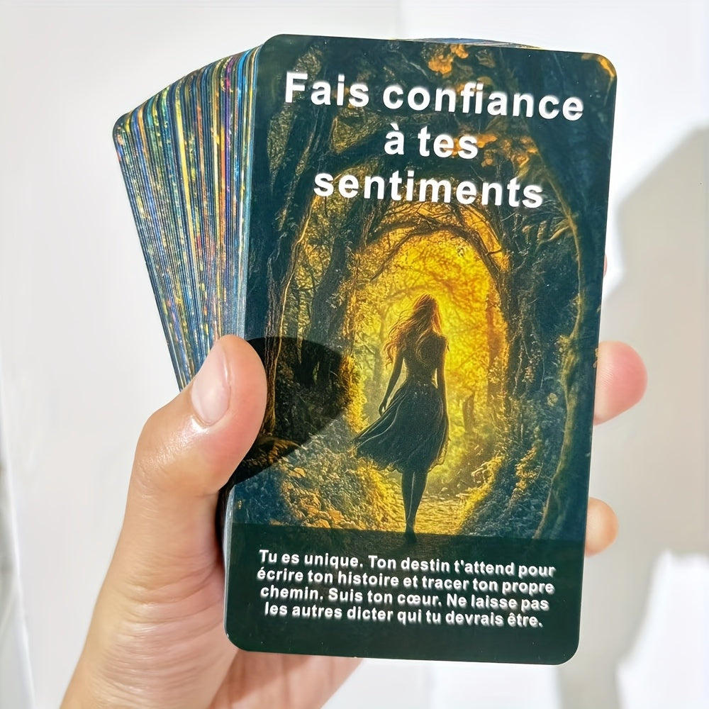 Cartes Oracle Françaises, 56 Cartes d’Affirmation Esthétique avec Thème de Forêt Mystique, Jeu Inspirant pour la Pleine Conscience et la Réflexion Quotidienne, 12x7cm, Les Cartes de la Forêt Mystique du Début du Jeu, pour la Carte