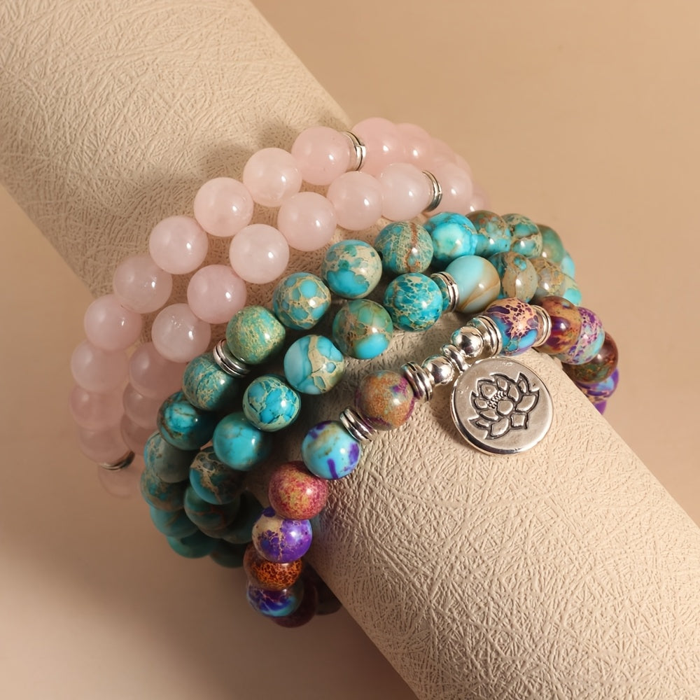 1pc de 108 Bracelet de rosaire en pierre impériale naturelle, Bracelet de prière, Collier de rosaire en pierre naturelle pour hommes et femmes