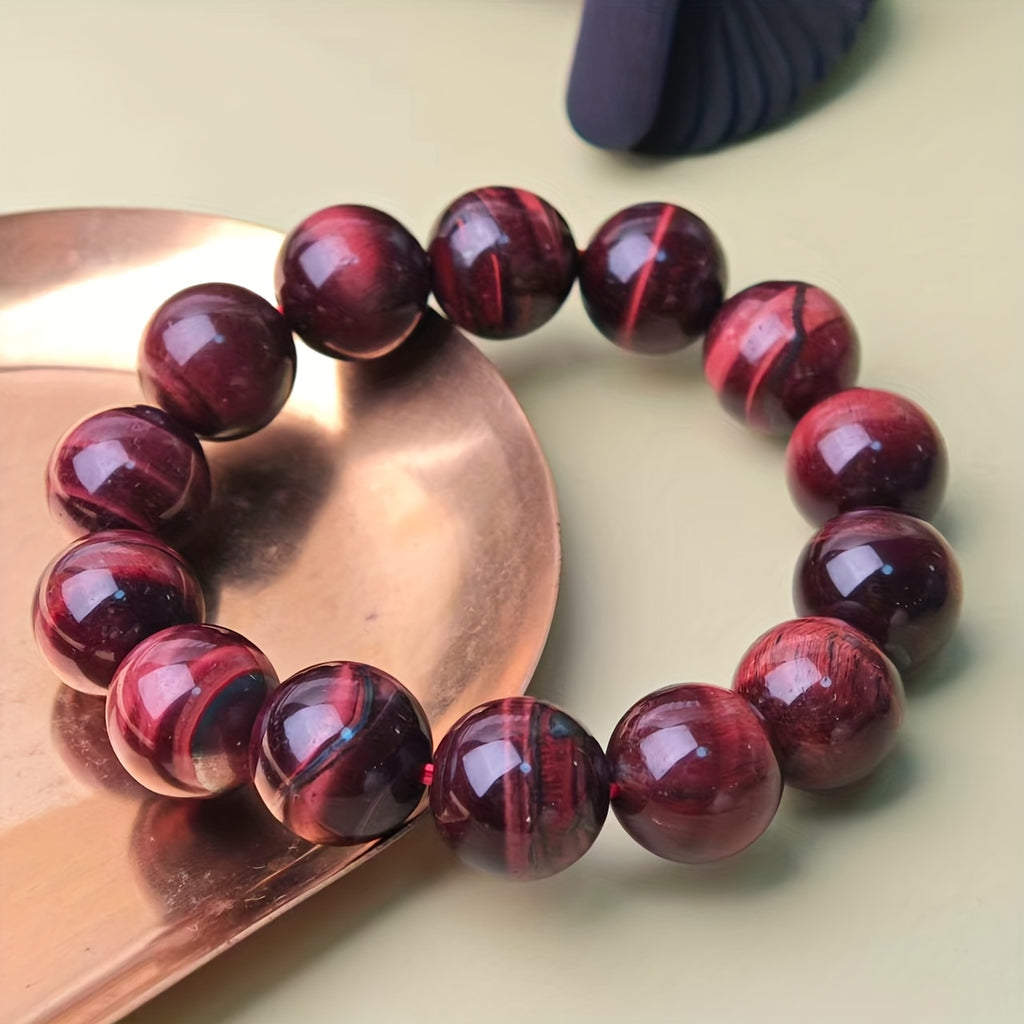 Collier de perles Mala/Japa en œil de tigre de 14 mm/0,55 pouce - Pierre pour la chance et la richesse, mariage/fête, cadeau de naissance de mai, style rétro et minimaliste, perles de prière en œil de tigre