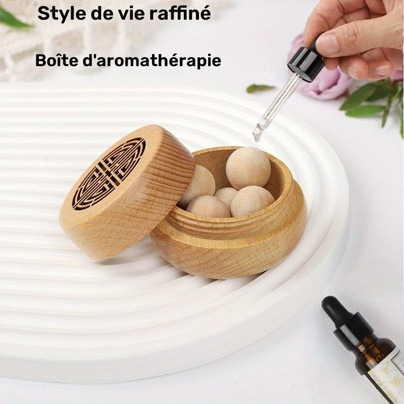 Diffuseur d'huiles essentielles en bois, boîte à encens et set de boules en bois, bouchon à vis creux rétro, parfum d'ambiance pour la maison et la voiture, fragrance volatile et durable, crée un environnement parfumé et confortable, cadeau idéal