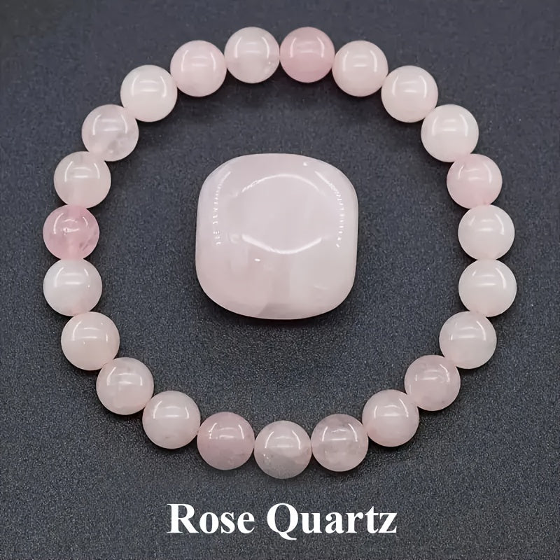 4pièces Ensemble de bracelets en pierre naturelle - Style bohème élégant avec de l'apatite bleue, de l'améthyste, du quartz rose et de l'agate indienne, parfait pour un usage quotidien ou comme cadeau, accessoire de tous les jours | Bracelet en pierre nat