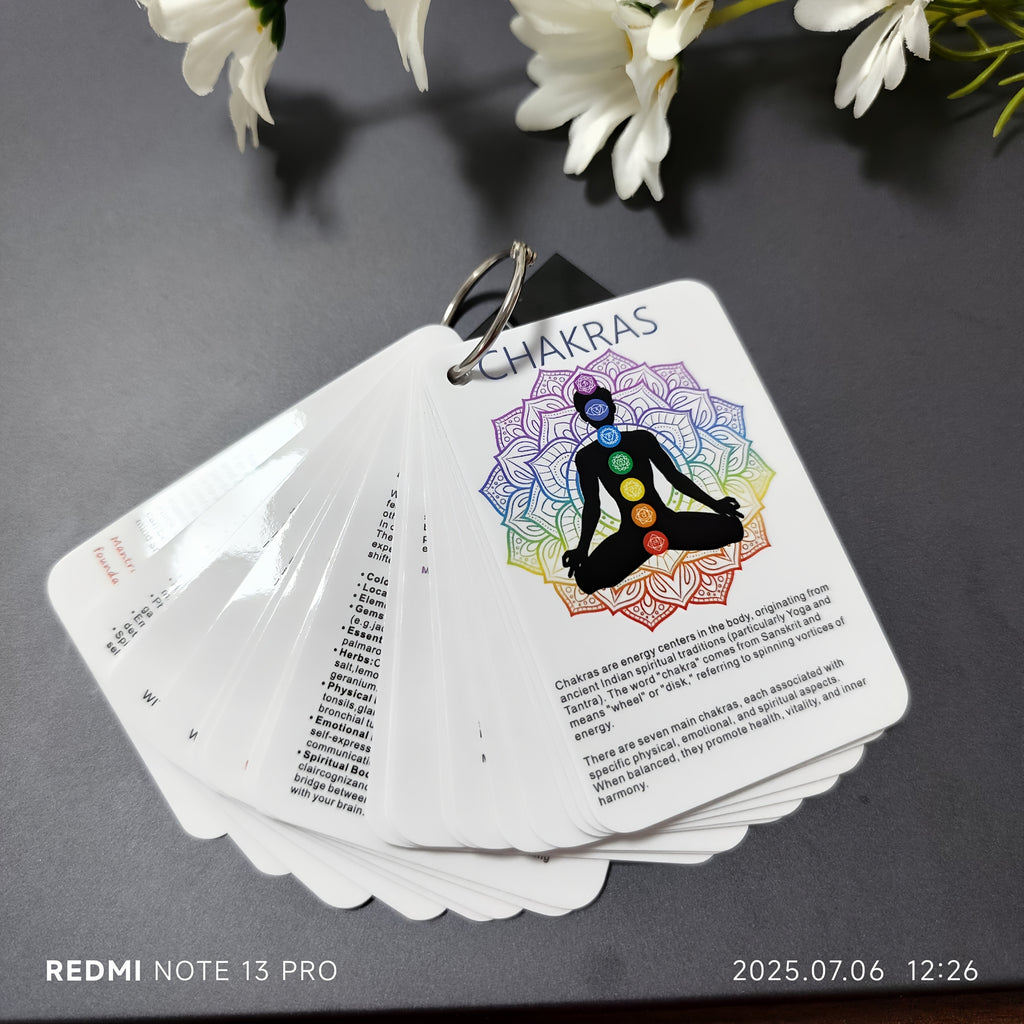 Cartes Guide des Chakras - "Illuminations des Chakras : Un Voyage à Travers l'Énergie, l'Équilibre et la Connexion, Guide d'Équilibre des Chakras, Guide de Méditation des Chakras, Guide des Mudras, Compagnon de Yoga,Connexion Spirituelle,Guide Illustré,Sy