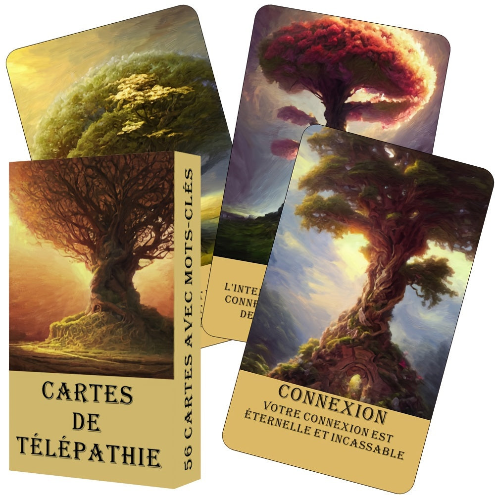 Cartes de Tarot Français pour Débutants, Cartes Oracle de la Forêt Mystérieuse, Jeu d'Oracle de Télépathie, Taro des Arbres, Beau Jeu Français, 12x7cm/4.72x2.75 pouces, 56-Cartes