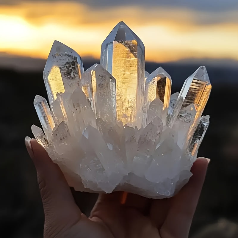 1pc Grand Cluster de Quartz - 200g-300g/7.05oz-10.58Oz, Cristal de Roche Transparent, Cristal Columnaire, Idéal pour la Décoration de Plantes à la Maison, pour la Déco Maison, pour les Décorations Maison, |Cristal Naturel|Quartz Transparent