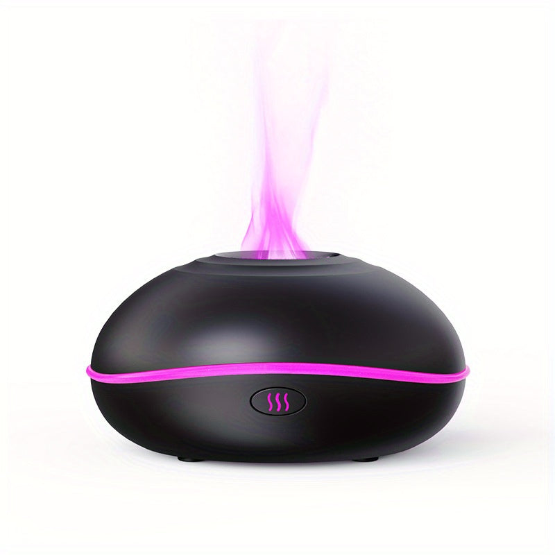 Nouveau humidificateur de bureau à flamme simulée 2025 & diffuseur d'huiles essentielles avec 7 couleurs d'effets d'éclairage ambiant, basse tension (36V), fonctionnement silencieux, 2 options de couleur, alimenté par USB, humidification 300ml/h, moderne