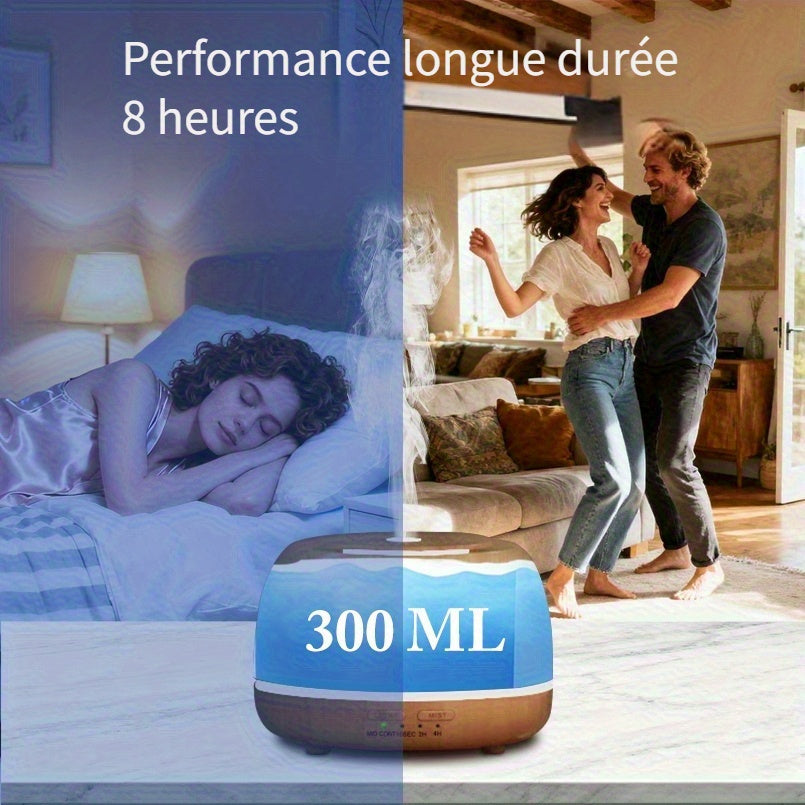 Diffuseur d'Huiles Essentielles pour la Maison, 300ml Humidificateur Vaporisateur d'Huiles Parfumées Aromathérapie, Lumière 7 Couleurs et Arrêt Automatique, avec Télécommande, Humidification de la Pièce,Diffuseur avec Lumière,Humidificateur d'Aromathérapi