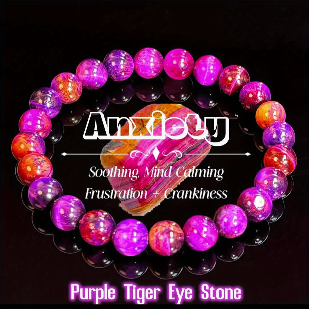 1pc/Bracelet de sérénité 8mm Pierre naturelle Violette Œil de tigre Pierre Fait à la main Bracelet en perles Équilibre de l'esprit Bijou Cadeau pour la famille
