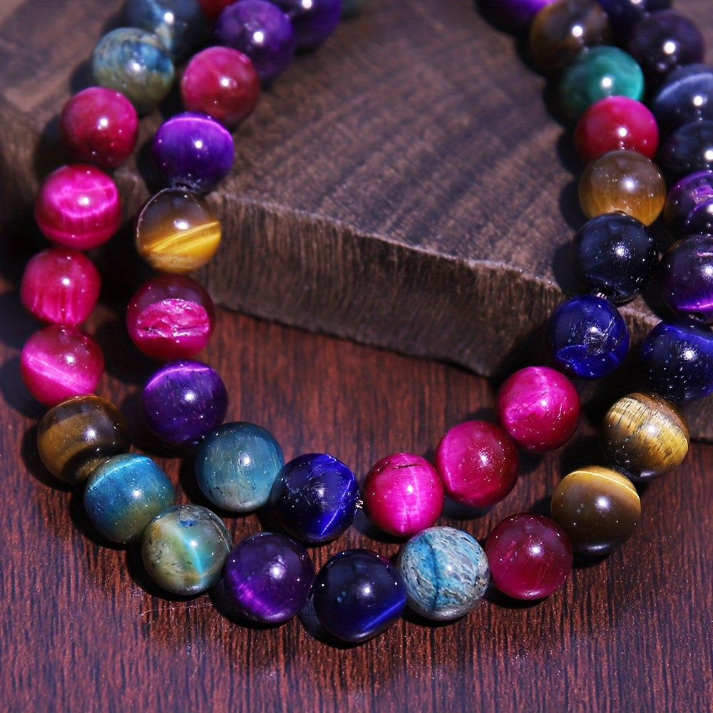 Collier Bohème en Perles Rondes d'Œil de Tigre Multicolores - Parfait pour Toutes les Occasions, Idéal pour les Femmes à la Mode