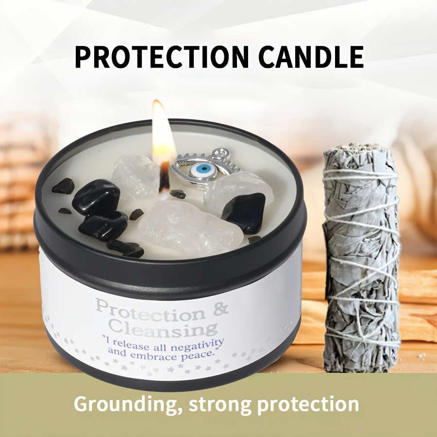 [Bougie Spirituelle] Bougie de Manifestation Loi de l'Attraction 3oz avec Cire de Soja Naturelle et Cristaux Noirs - Bougie de Protection pour Équilibre Spirituel, Bénédiction de la Maison et Attraction - Cadeau Idéal pour la Détente