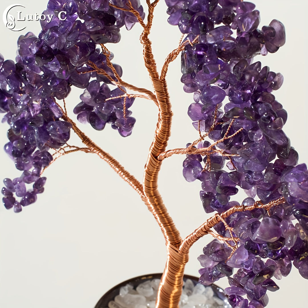 Arbre de Vie en Cristal d'Améthyste Haute Qualité, Décor Feng Shui, Œuvre Reiki Artisanale Cadeau pour Elle Ornements Crystal à la Maison