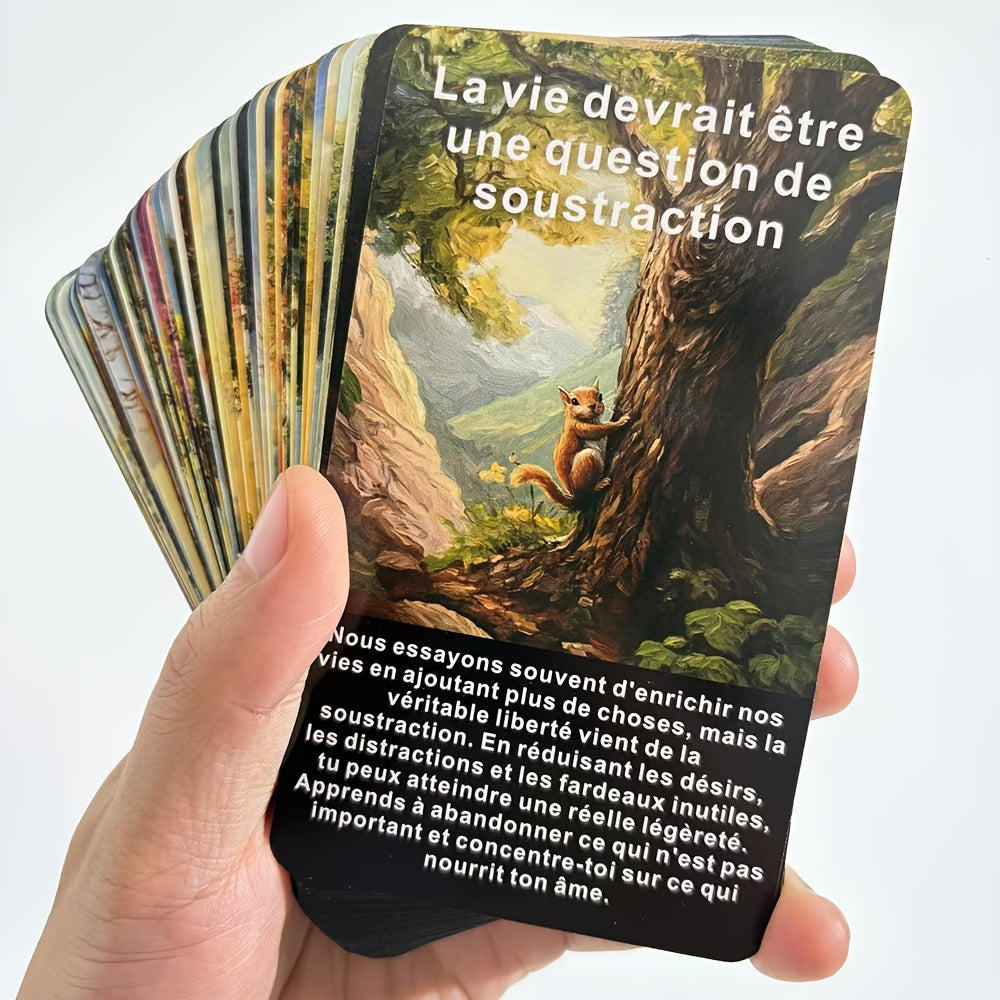 Jeu d'Oracle Forêt Enchantée Mystique de 56 Cartes - Édition Française, 12x7cm, Cartes de Sagesse Artistique des Arbres avec Paysages Saisonniers pour Perspicacité & Orientation