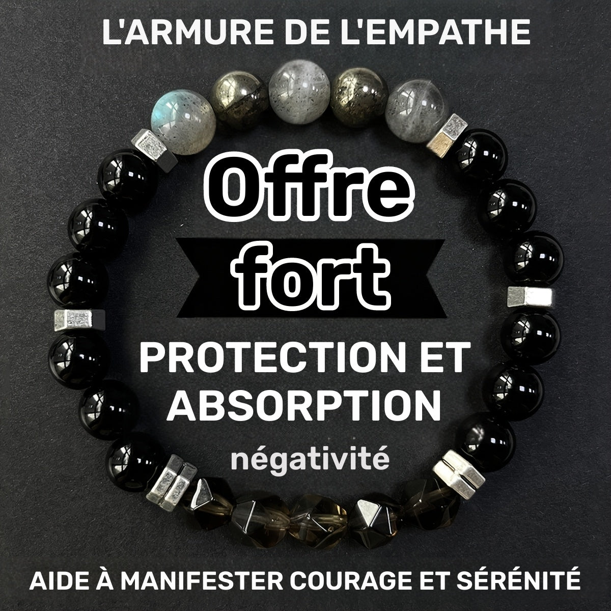 Bracelet de Protection Empathique/Labradorite de haute qualité, pyrite, obsidienne, perles en quartz fumé facettées faites à la main en pierre naturelle - Bijoux en cristal pour force intérieure, courage & confiance Cadeaux de vacances pour famille et amo