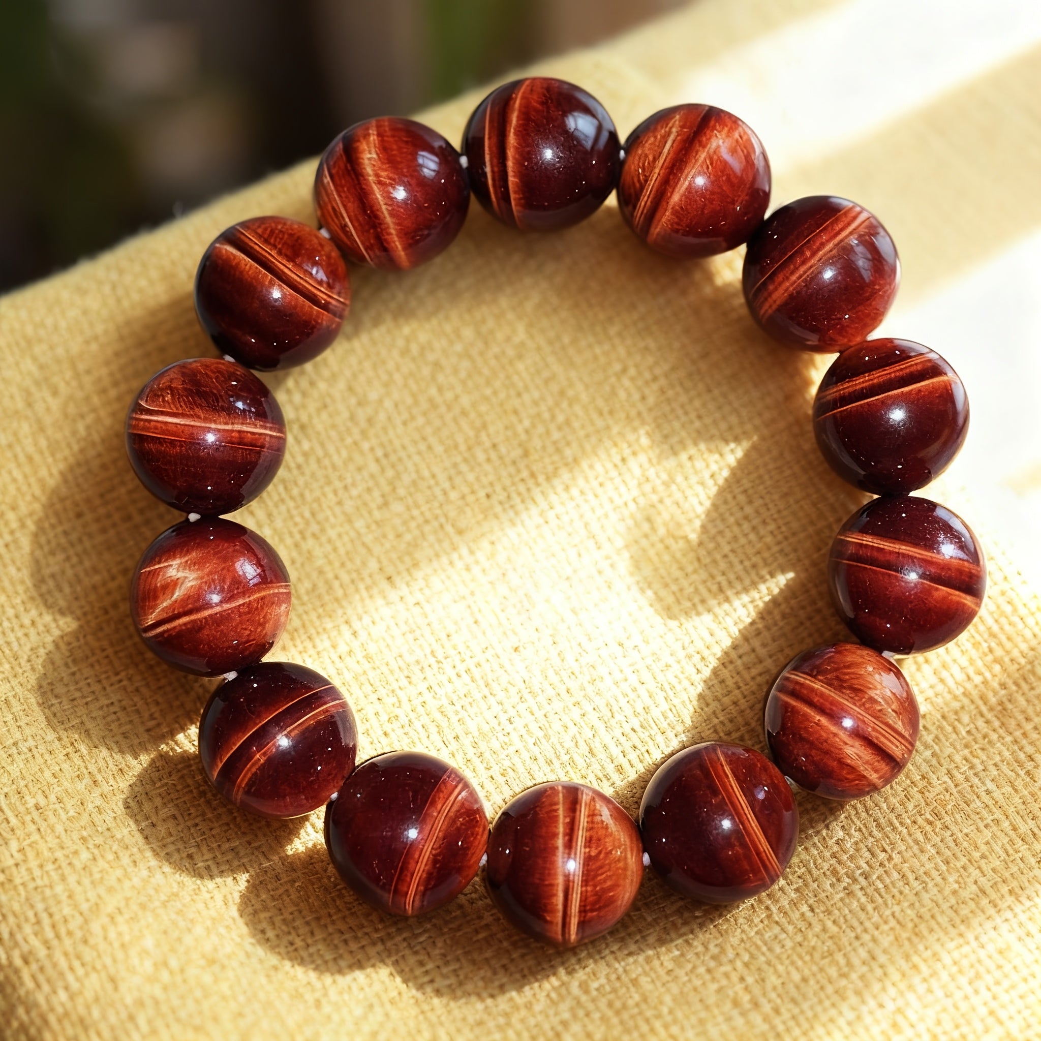 Collier de perles Mala/Japa en œil de tigre de 14 mm/0,55 pouce - Pierre pour la chance et la richesse, mariage/fête, cadeau de naissance de mai, style rétro et minimaliste, perles de prière en œil de tigre