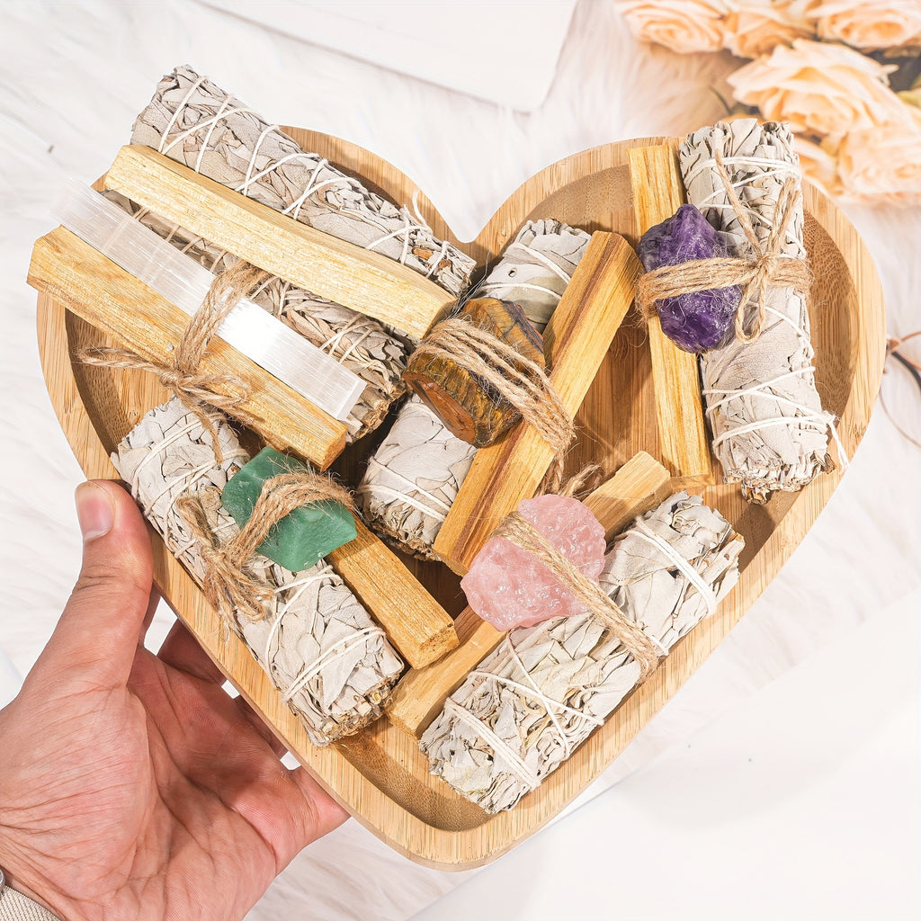 Cristaux naturels, sauge blanche et bois de Palo Santo, idéals pour le nettoyage domestique. Cadeau parfait offert aux parents ou amis, présentés dans une écrin célébrant les fêtes du Nouvel An, camping , décoration jardin, dîner romanesque au clair-de-lu