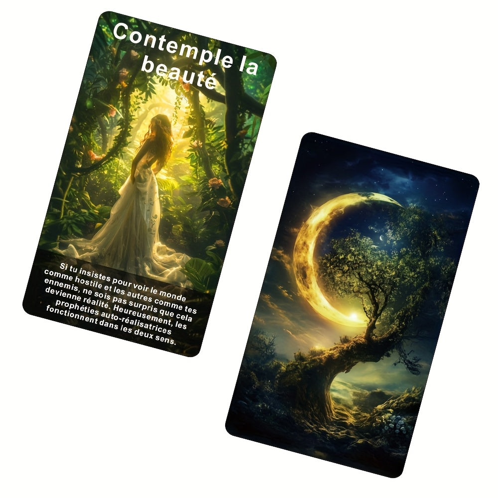 Cartes Oracle Françaises, 56 Cartes d’Affirmation Esthétique avec Thème de Forêt Mystique, Jeu Inspirant pour la Pleine Conscience et la Réflexion Quotidienne, 12x7cm, Les Cartes de la Forêt Mystique du Début du Jeu, pour la Carte