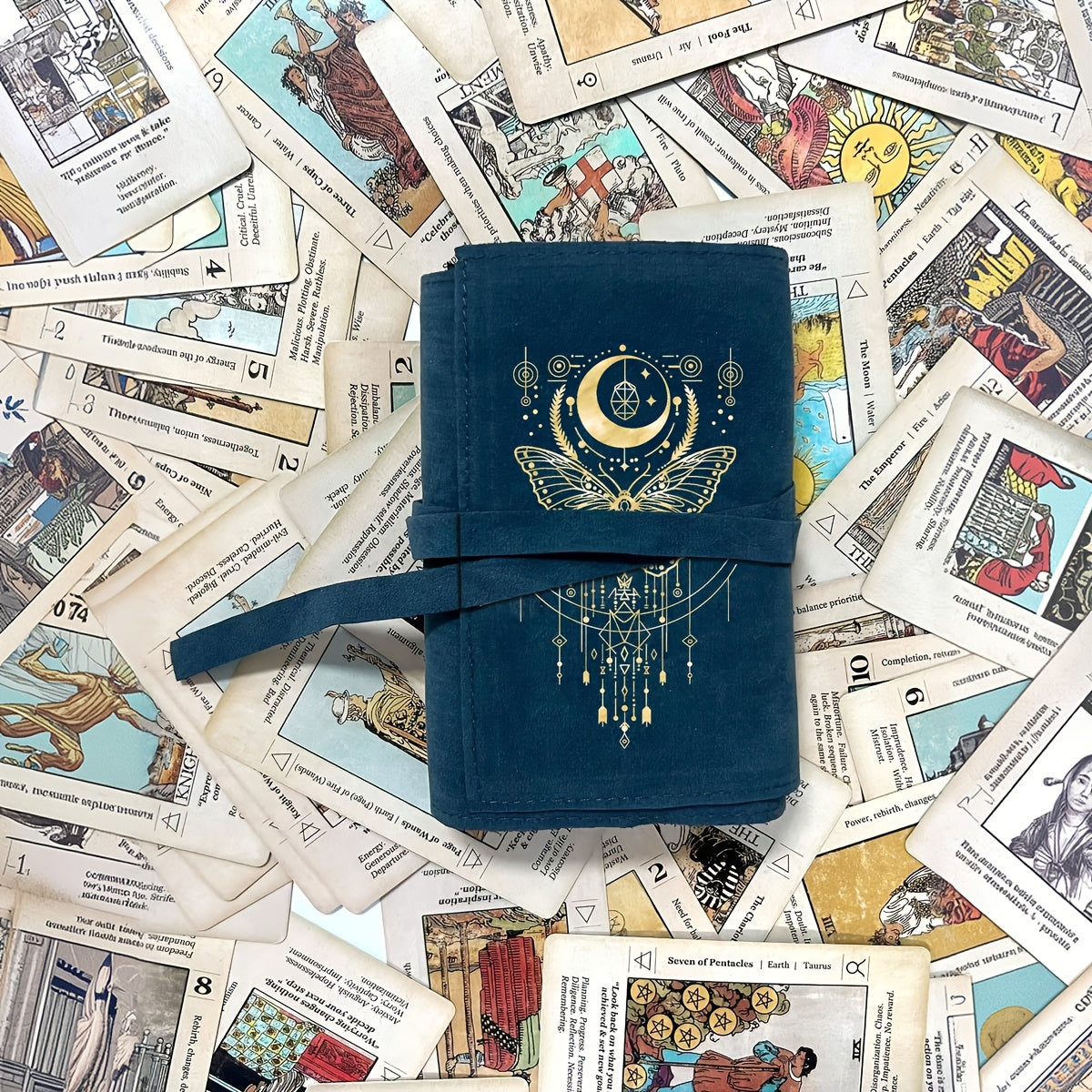 Sac de rangement pour cartes en velours 12.5x8.0x3.0cm avec papillon doré et motif des phases de la lune - Étui de protection en tissu doux, fermeture à cordon, petits objets - Cadeau idéal pour les anniversaires, Noël, Halloween, porte-cartes, porte-cart