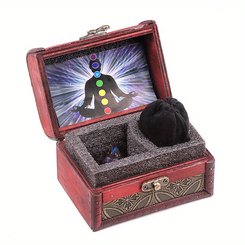 Kit de perles en pierre naturelle avec boîte de rangement en bois vintage, ornements pyramidaux, pendentif, étuis en velours - Parfait pour les cadeaux de la fête des mères et des pères, accessoire de boîte cadeau | Boîte en bois vintage | Étuis en velour