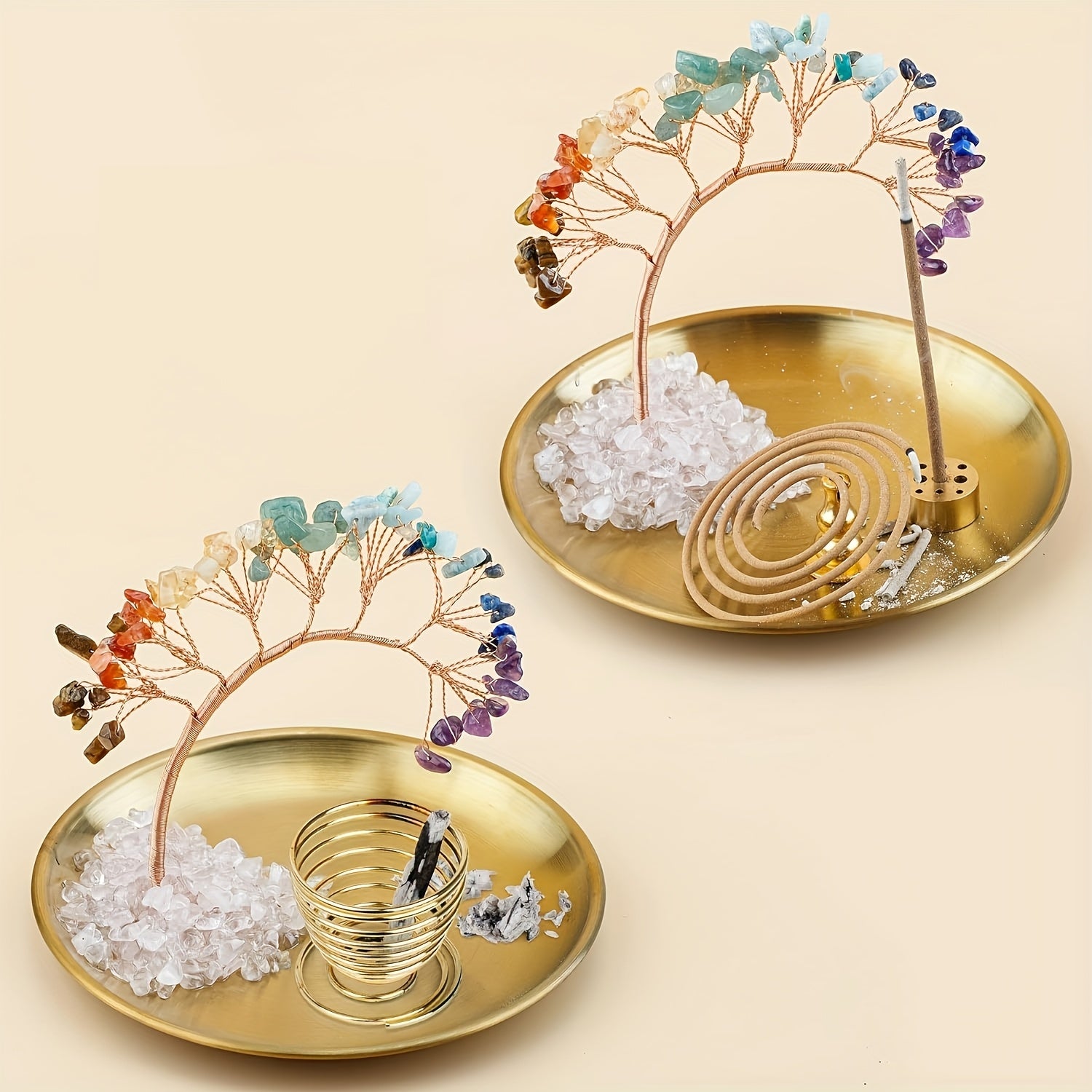 Porte-encens en cristal de 5.5 pouces avec bâtonnets de Palo Santo et de sauge - Porte-encens en forme de colonne avec un réceptacle doré pour les cendres, parfait pour le yoga et la décoration intérieure, accessoire esthétique pour la maison | Design en