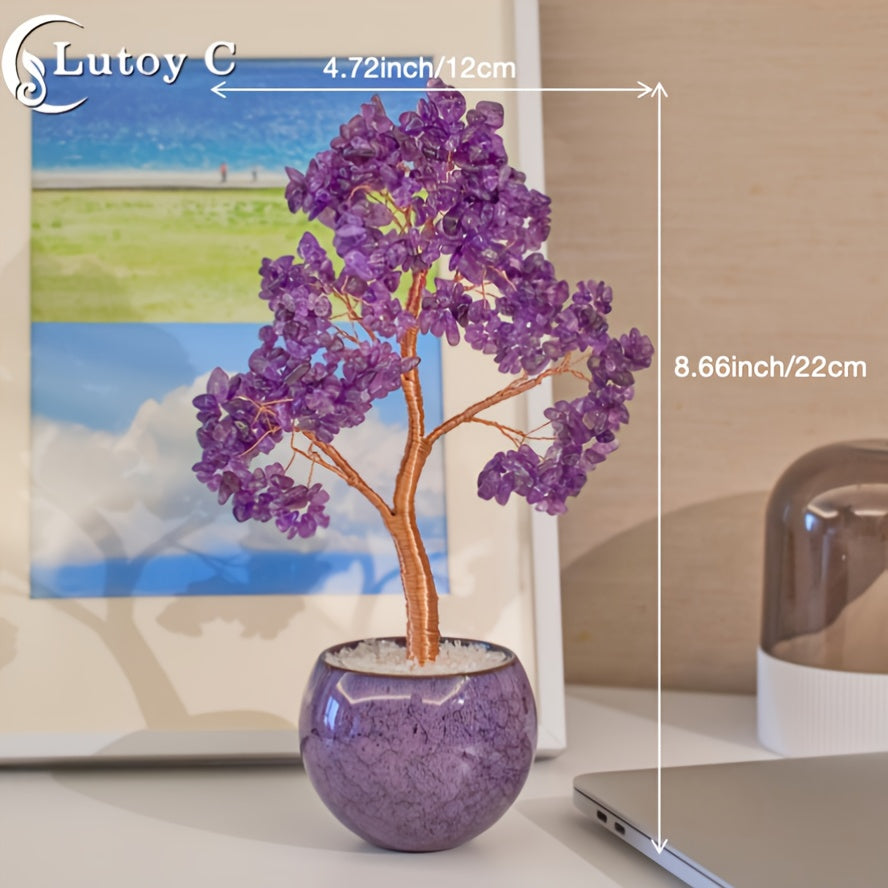 Arbre de Vie en Cristal d'Améthyste Haute Qualité, Décor Feng Shui, Œuvre Reiki Artisanale Cadeau pour Elle Ornements Crystal à la Maison