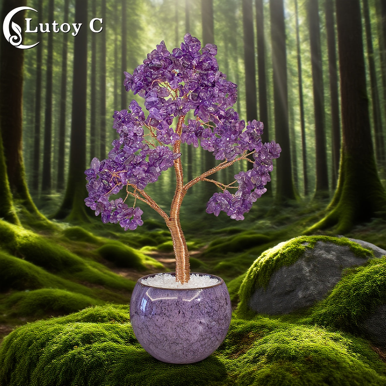 Arbre de Vie en Cristal d'Améthyste Haute Qualité, Décor Feng Shui, Œuvre Reiki Artisanale Cadeau pour Elle Ornements Crystal à la Maison