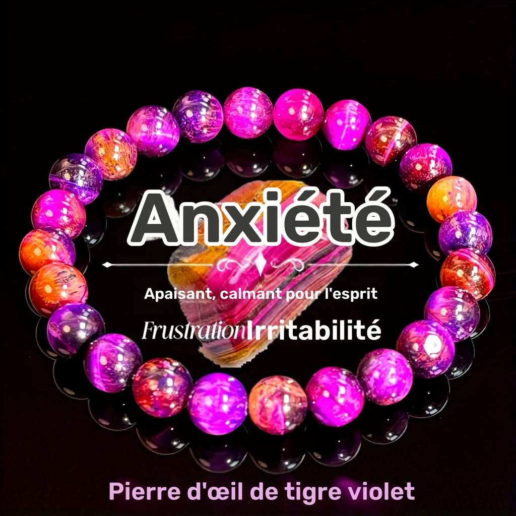 1pc/Bracelet de sérénité 8mm Pierre naturelle Violette Œil de tigre Pierre Fait à la main Bracelet en perles Équilibre de l'esprit Bijou Cadeau pour la famille