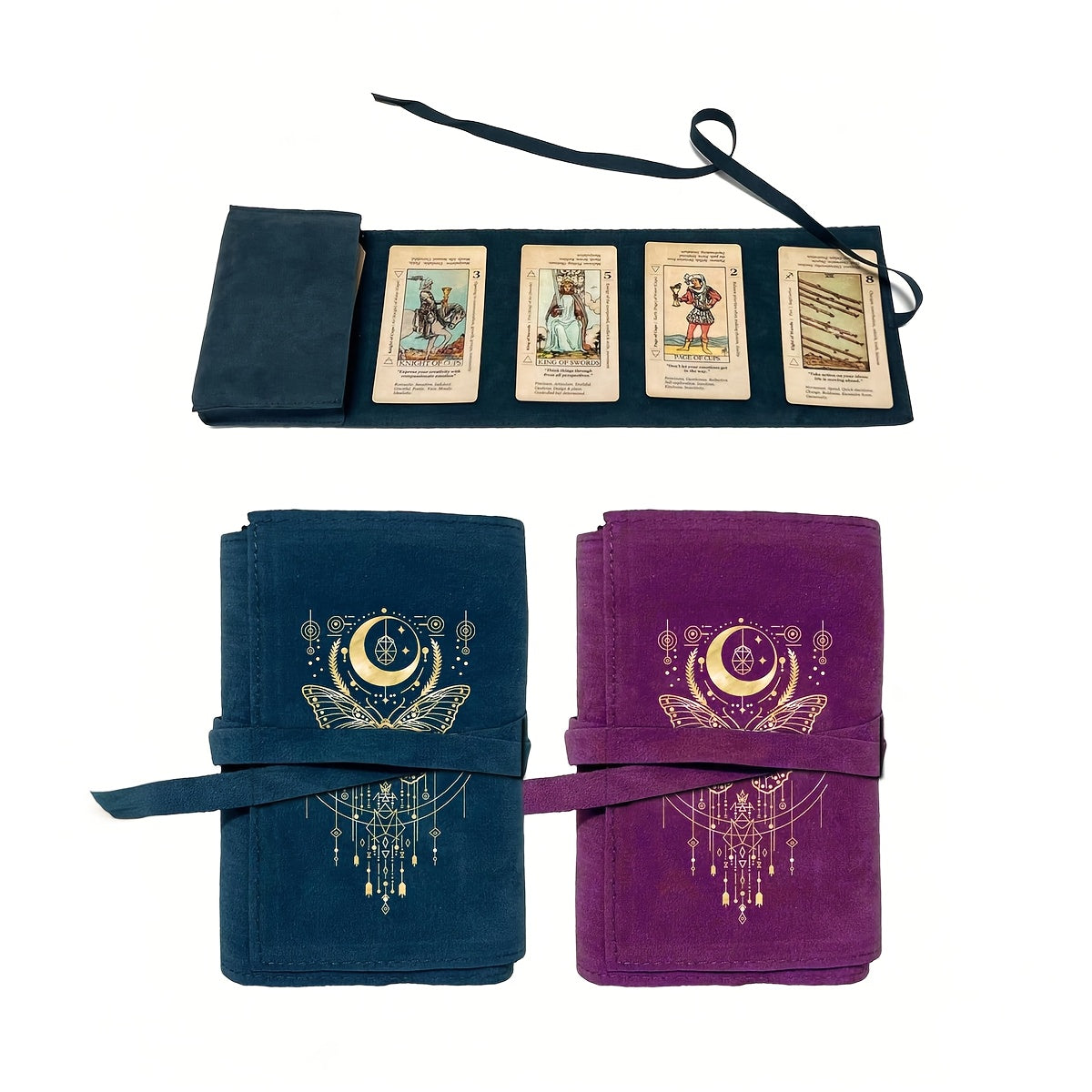 Sac de rangement pour cartes en velours 12.5x8.0x3.0cm avec papillon doré et motif des phases de la lune - Étui de protection en tissu doux, fermeture à cordon, petits objets - Cadeau idéal pour les anniversaires, Noël, Halloween, porte-cartes, porte-cart