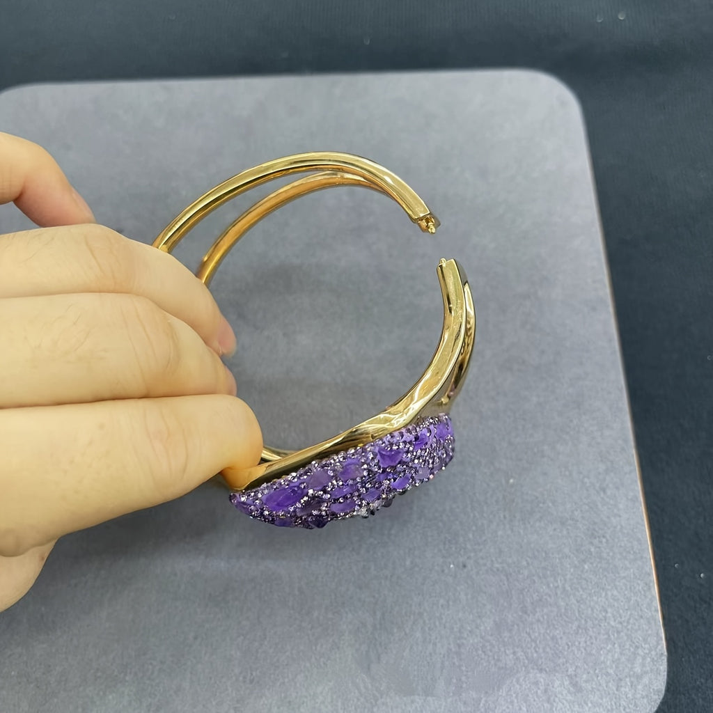 Bracelet élégant en améthyste brut de style bohème avec une charmante frange dorée - Bracelet en pierre brute tendance pour femmes, parfait pour un usage quotidien et des occasions spéciales