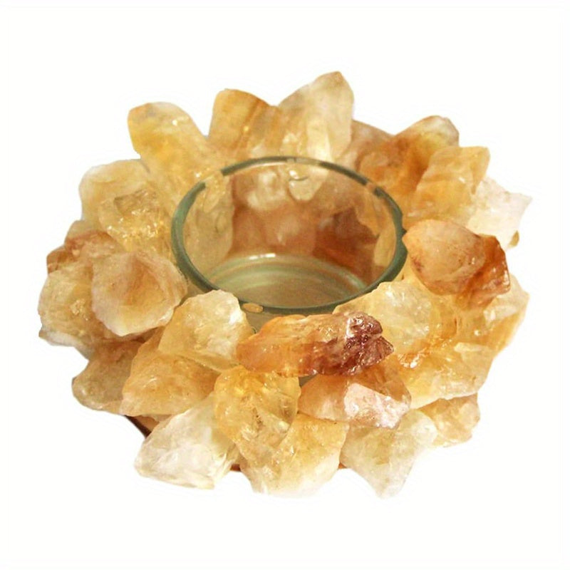 1pc Porte-Bougie Votive en Pierre Brute de Quartz Rose/ Fluorite Verte/ Citrine Porte-Bougie à Thé en Cristal de Quartz Décoration Maison