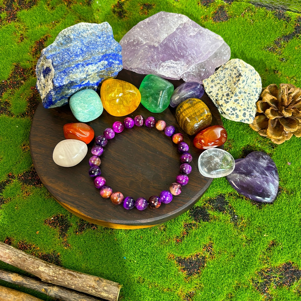 1pc/Bracelet de sérénité 8mm Pierre naturelle Violette Œil de tigre Pierre Fait à la main Bracelet en perles Équilibre de l'esprit Bijou Cadeau pour la famille