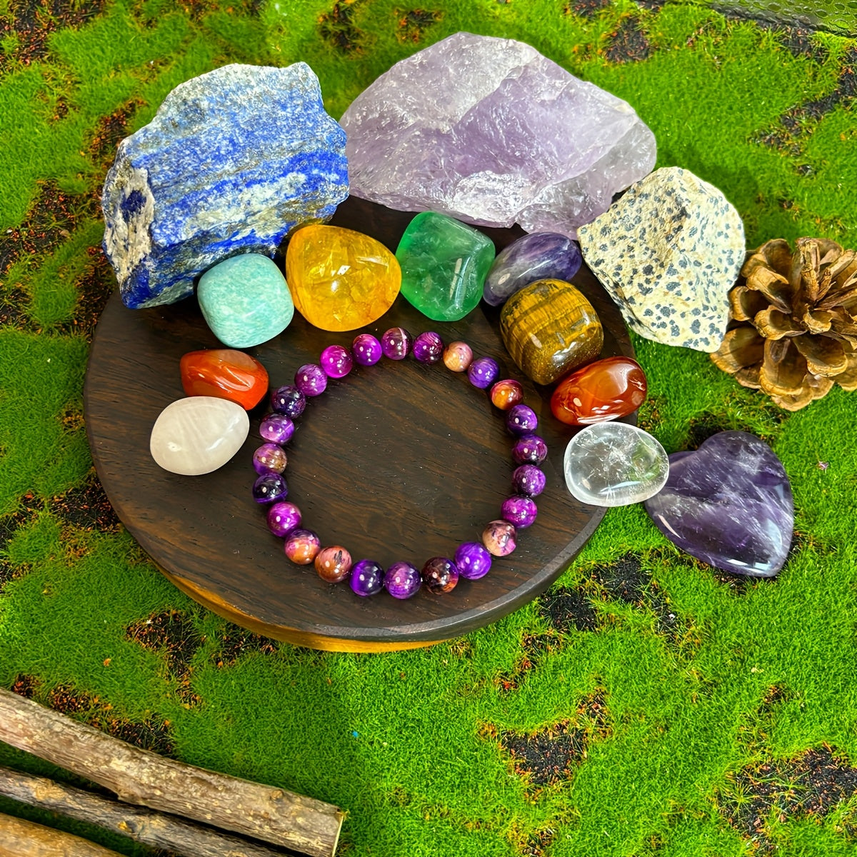 1pc/Bracelet de sérénité 8mm Pierre naturelle Violette Œil de tigre Pierre Fait à la main Bracelet en perles Équilibre de l'esprit Bijou Cadeau pour la famille