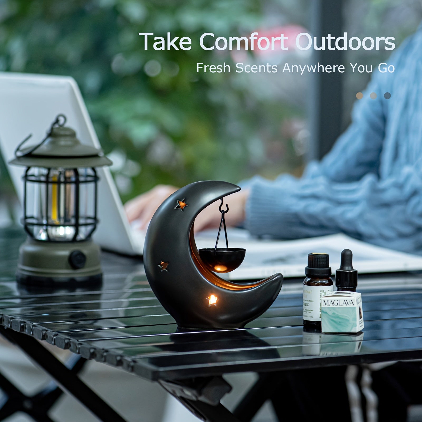 Porte-bougie en céramique étoile et lune - Brûleur d'huiles essentielles - Décoration d'intérieur style arabe - Idéal pour cadeau de l'Aïd