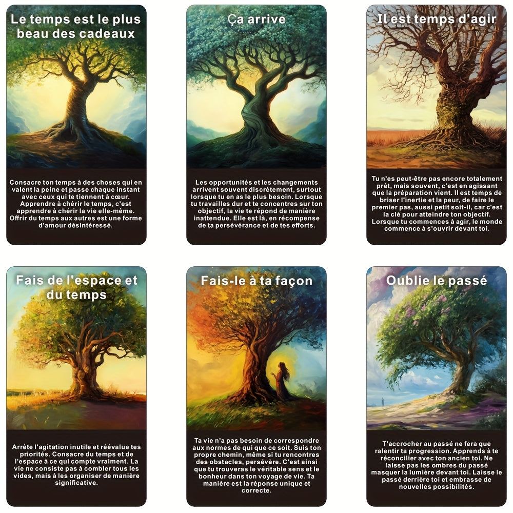 Jeu d'Oracle Forêt Enchantée Mystique de 56 Cartes - Édition Française, 12x7cm, Cartes de Sagesse Artistique des Arbres avec Paysages Saisonniers pour Perspicacité & Orientation