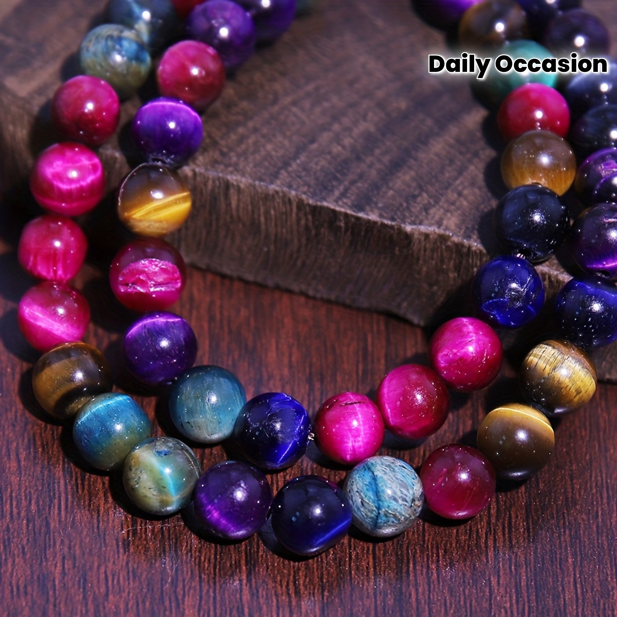 Collier Bohème en Perles Rondes d'Œil de Tigre Multicolores - Parfait pour Toutes les Occasions, Idéal pour les Femmes à la Mode