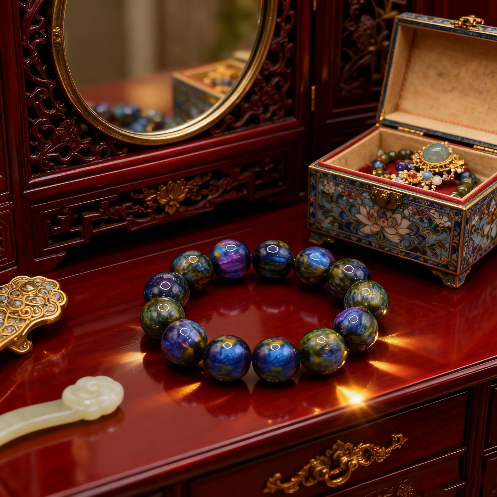 Perles Naturelles en Pierre de 20mm - Perles Bohemiennes Bleu Violet en Résine/Fossile - Style Persan pour Mala, Chapelet, DIY, Cadeaux Toute l'Année pour Femmes & Hommes, Anniversaires, Noël, Saint-Valentin, Fête des Mères (Fossile Naturel Drift)