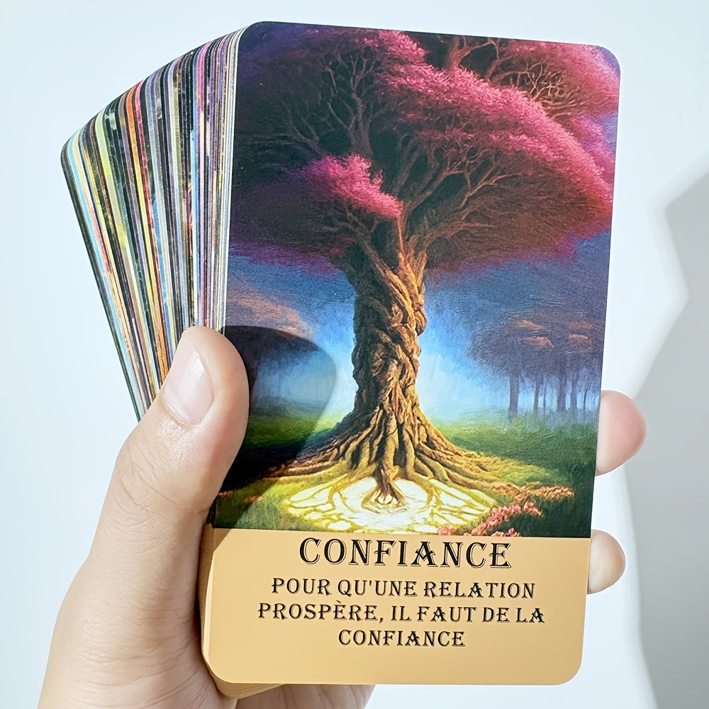 Cartes de Tarot Français pour Débutants, Cartes Oracle de la Forêt Mystérieuse, Jeu d'Oracle de Télépathie, Taro des Arbres, Beau Jeu Français, 12x7cm/4.72x2.75 pouces, 56-Cartes