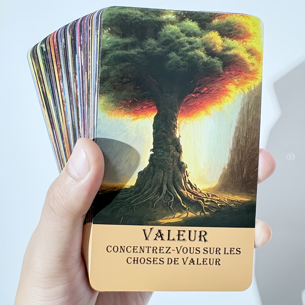 Cartes de Tarot Français pour Débutants, Cartes Oracle de la Forêt Mystérieuse, Jeu d'Oracle de Télépathie, Taro des Arbres, Beau Jeu Français, 12x7cm/4.72x2.75 pouces, 56-Cartes