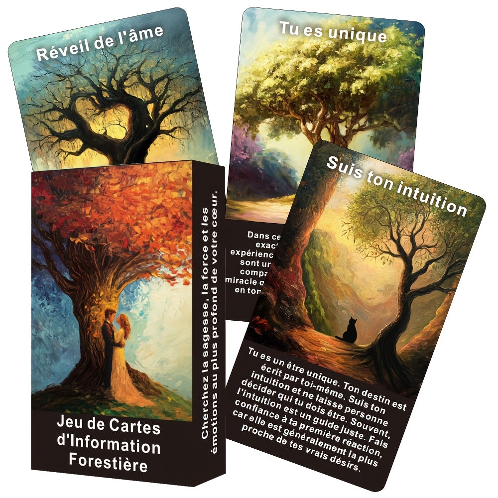 Jeu d'Oracle Forêt Enchantée Mystique de 56 Cartes - Édition Française, 12x7cm, Cartes de Sagesse Artistique des Arbres avec Paysages Saisonniers pour Perspicacité & Orientation