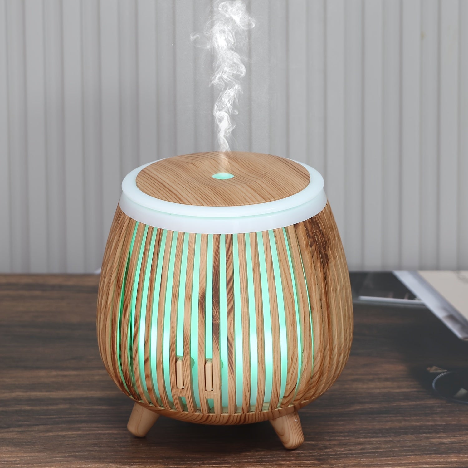 1pièce Diffuseur ultrasonique à grain de bois, diffuseur d'huiles essentielles ultrasonique, humidificateur ultrasonique, compatible avec les huiles essentielles, design créatif à grain de bois, minuterie, arrêt automatique sans eau, lumières LED colorées