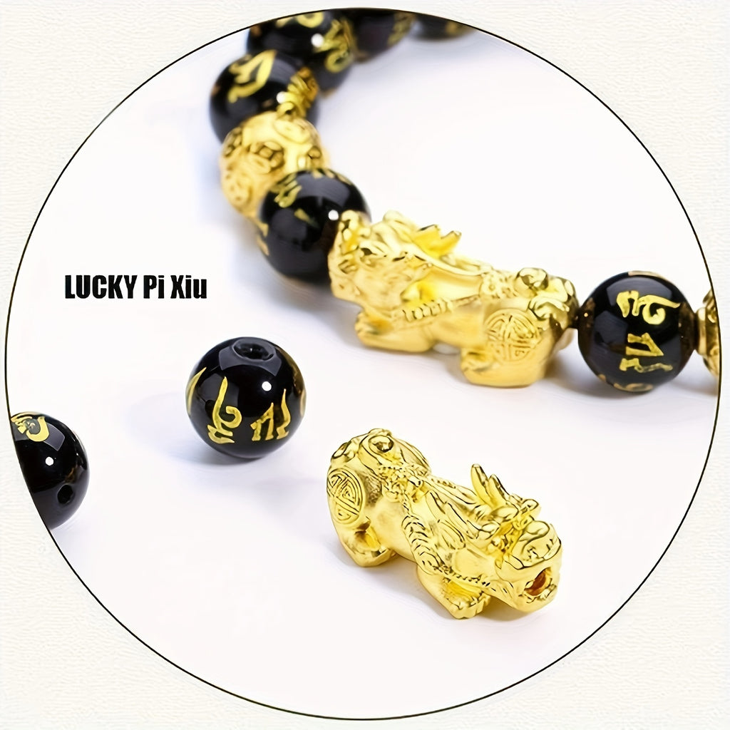 Ensemble de trois bracelets en perles Pixiu Feng Shui pour hommes, un talisman de chance pour les hommes, et un bracelet en perles orné de dragon naturel pour les femmes, conçu pour attirer la richesse et la prospérité.