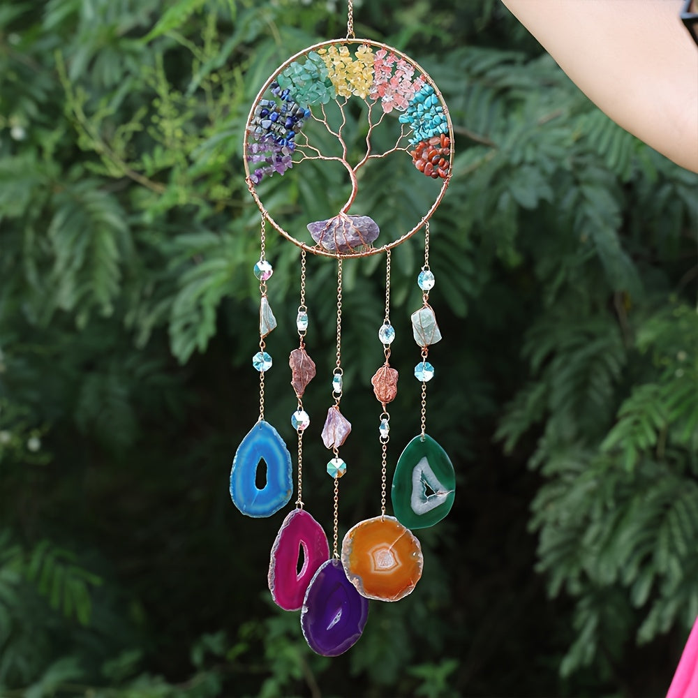 1 pièce Attrape-Rêves Artisanal Arbre de Vie Décoration Murale Ornement pour Maison avec Pierre de Cristal pour Décoration Boho Maison Jardin