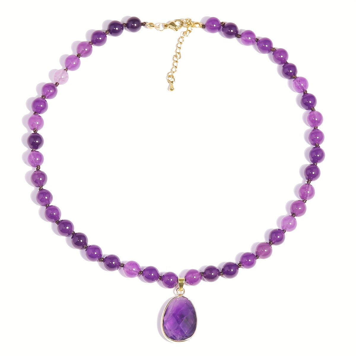 1pc Collier pendentif en améthyste naturel avec perles rondes - Style vintage bohème, bijoux en pierre violette pour femmes, cadeau quotidien idéal, collier bohème chic | Collier de style vintage | Perles en pierre naturelle, bijoux bohème