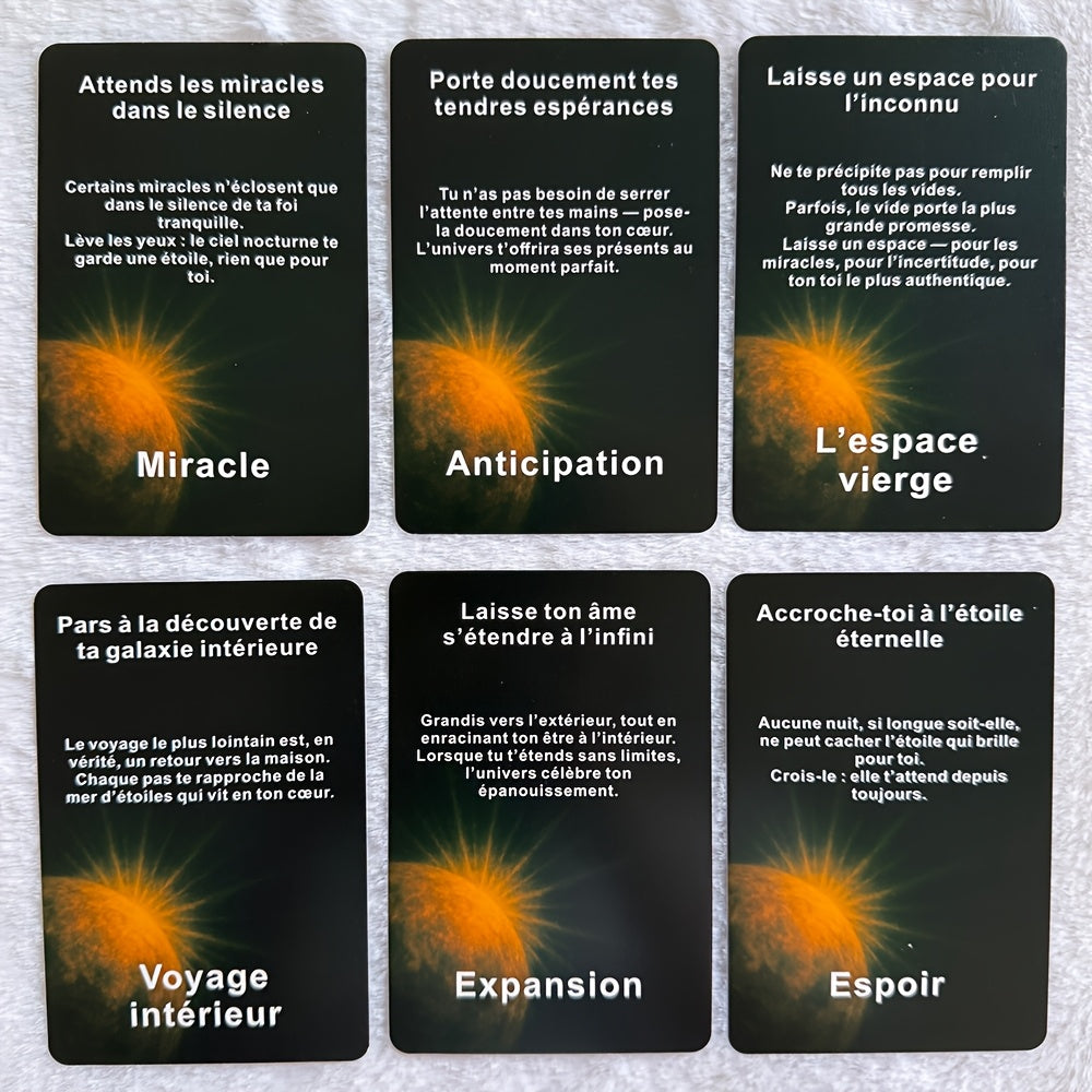 Cartes Françaises - 48 Cartes de Messages Inspirants pour la Réflexion Quotidienne & la Clarté Intérieure, Orientation du Univers, 12x8cm/4.72x3.15inch, Couleurs Mélangées, Carton Durable, Outil de Guidance Spirituelle, Design Mystique, Impression de Haut
