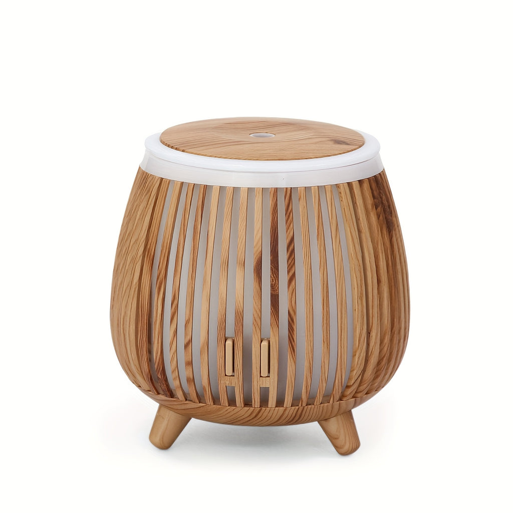 1pièce Diffuseur ultrasonique à grain de bois, diffuseur d'huiles essentielles ultrasonique, humidificateur ultrasonique, compatible avec les huiles essentielles, design créatif à grain de bois, minuterie, arrêt automatique sans eau, lumières LED colorées