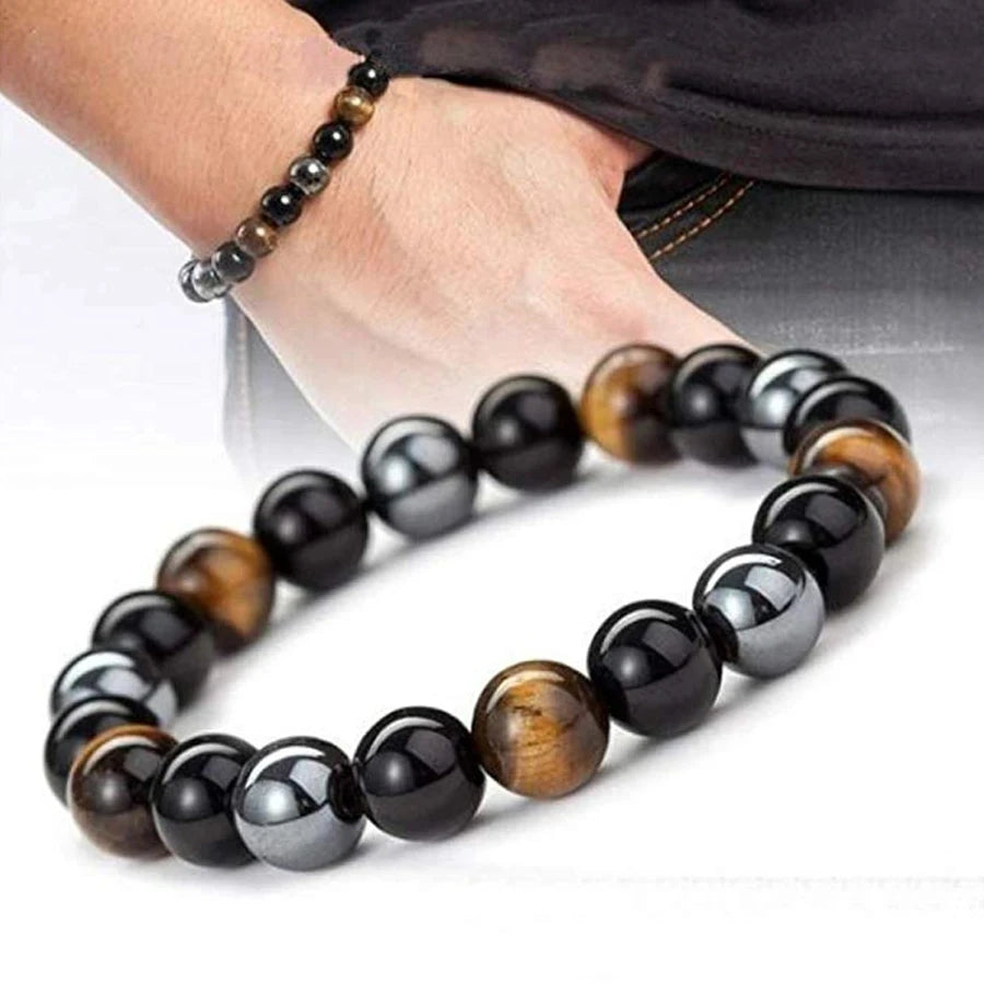 Bracelet Protection Triple - Obsidienne Œil de Tigre Hématite