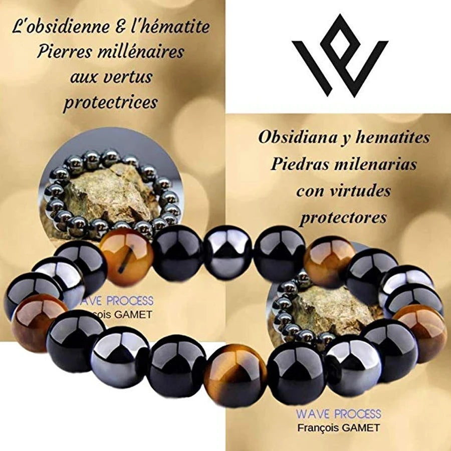 Bracelet Protection Triple - Obsidienne Œil de Tigre Hématite