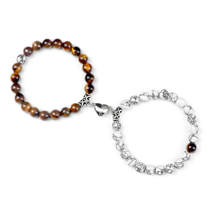 Offre spéciale 2 pièces/ensemble Bracelet de perles pour amoureux pierre naturelle Distance coeur aimant Couple Bracelets amitié mode bijoux cadeau