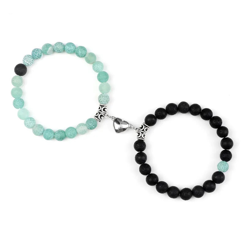 Offre spéciale 2 pièces/ensemble Bracelet de perles pour amoureux pierre naturelle Distance coeur aimant Couple Bracelets amitié mode bijoux cadeau