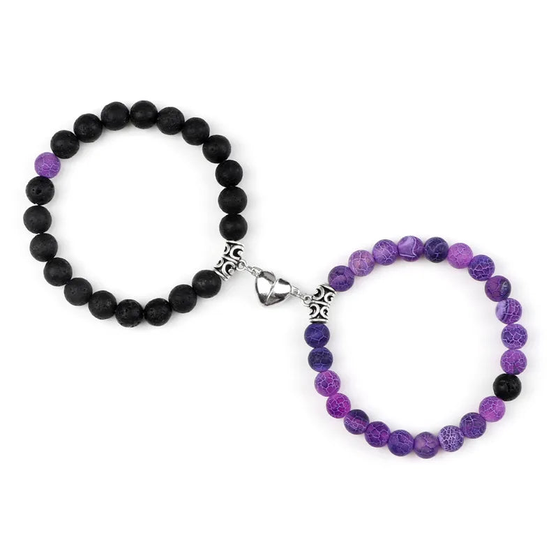 Offre spéciale 2 pièces/ensemble Bracelet de perles pour amoureux pierre naturelle Distance coeur aimant Couple Bracelets amitié mode bijoux cadeau