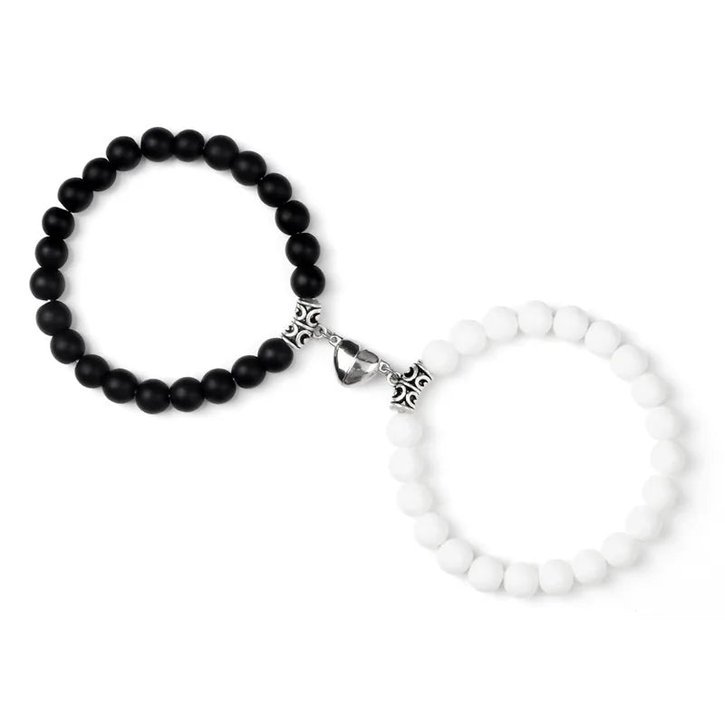 Offre spéciale 2 pièces/ensemble Bracelet de perles pour amoureux pierre naturelle Distance coeur aimant Couple Bracelets amitié mode bijoux cadeau
