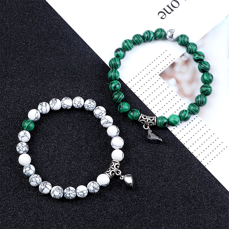 Offre spéciale 2 pièces/ensemble Bracelet de perles pour amoureux pierre naturelle Distance coeur aimant Couple Bracelets amitié mode bijoux cadeau